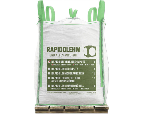 Rapido Big Bag Lehmputz Universal trocken 0-1,2 mm 1 t Big Bag Rapido Lehm auf einer Palette