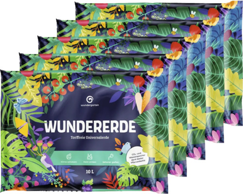 Wundererde 5x10 L torffreie Universalerde mit Pflanzenkohle Mehrere Säcke torffreie Universalerde von WUNDERERDE mit 10 Litern Inhalt