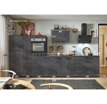 PICCANTE Plus Küchenzeile mit Geräten Casual 360 cm beton grafitgrau matt vormontiert Variante links 4067368017961
