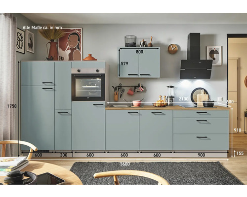 Komplette Küchenzeile mit Elektrogeräten, Spüle und Dunstabzugshaube