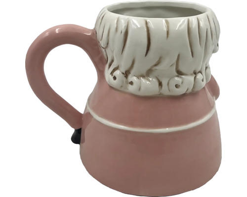 Keramiktasse in Form einer Figur mit Griff