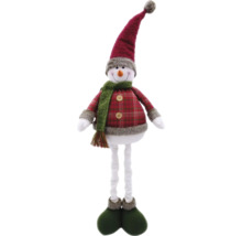 Dekorativer Schneemann mit kariertem Hemd und langem Hut als Weihnachtsdekoration