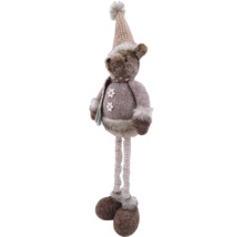 Dekorative Teddybärfigur mit Mütze und Schal für die Weihnachtszeit.