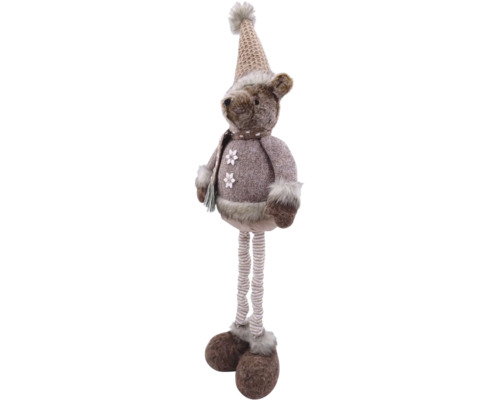 Dekorative Teddybärfigur mit Mütze und Schal für die Weihnachtszeit.