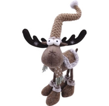 Dekorativer Elch aus Stoff mit Mütze und Schal als Weihnachtsdekoration