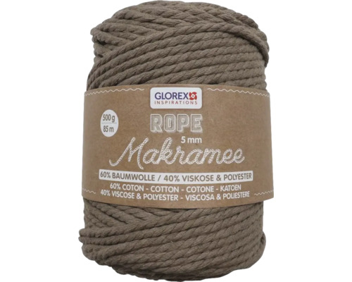 Makramee Rope 5 mm 500 g 85 m dreifädig gedreht hellbraun Makramee Garnrolle, 5 mm dick