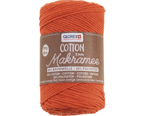 Makramee Cotton 2 mm 250g neon orange 225 m