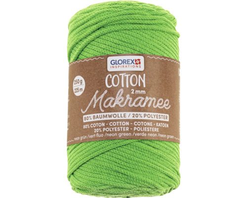 Makramee Cotton 2 mm 250g neon grün 225 m