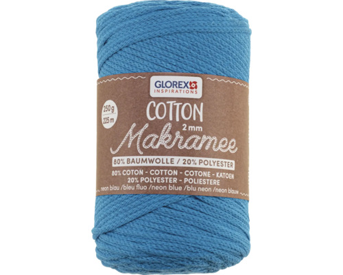 Makramee Cotton 2 mm 250g neon blau 225 m