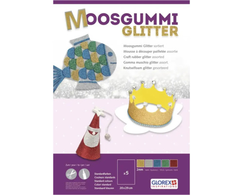 Moosgummi Glitter 2 mm 5 Farben 20x30 cm