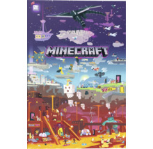 Minecraft-Poster mit verschiedenen Spielwelten und Figuren.