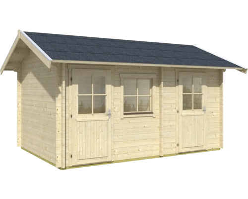 Holzgartenhaus mit Fenstern und Türen