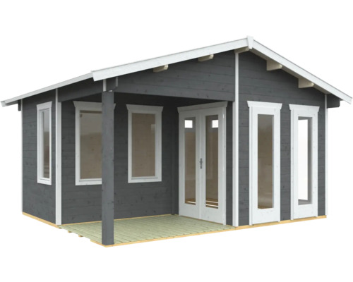 Gartenhaus aus Holz mit Fenstern und Doppeltür