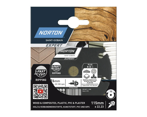 Norton Saint-Gobain Expert Sägeblatt zum Schneiden von Holz, Verbundwerkstoffen, Kunststoff, PVC und Gips, 115 mm