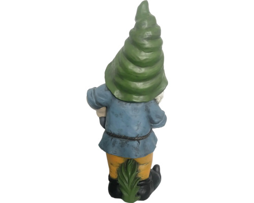 Rückansicht einer Gartenzwergfigur mit spitzer Mütze