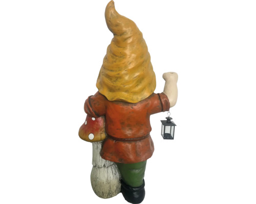 Gartenzwerg mit Laterne und Pilz