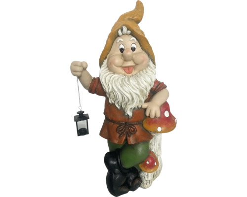 Gartenzwerg Figur mit Laterne und Pilz