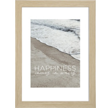Gerahmtes Bild mit Strandmotiv und dem Spruch Happiness Comes in Waves