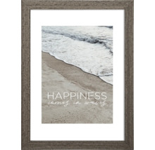 Gerahmtes Bild mit dem Spruch Happiness comes in waves