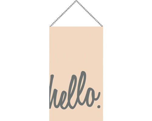 Holzschild mit Kette hello beige 13x23 cm