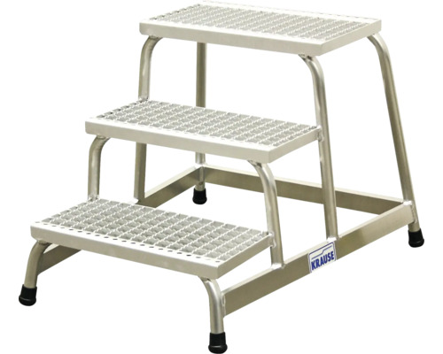 Dreistufige Podesttreppe aus Aluminium mit Krause Logo