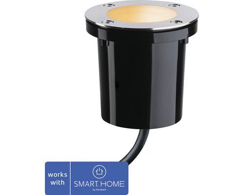 Paulmann Plug & Shine LED Bodeneinbauleuchte Smart Home Zigbee Einzelleuchte insektenfreundlich 2W 90 lm 2200 K Ø 98/90 mm schwarz/edelstahl 230/24 V