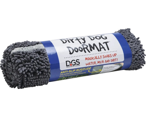 Graue Schmutzfangmatte für Hunde, zusammengerollt