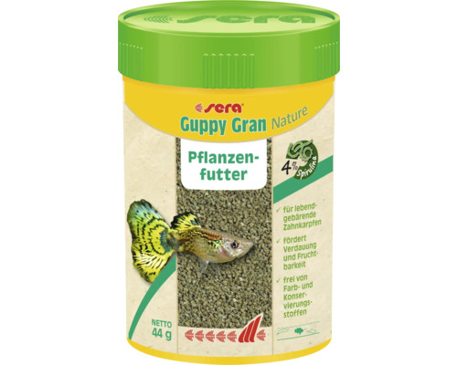 Fischfutter sera Guppy Granules 100 ml (46 g), Graulatfutter für Guppy und Lebendgebärende, Pflanzenfutter Fischfutter sera Guppy Granules 100 ml (46 g), Graulatfutter für Guppy und Lebendgebärende, Pflanzenfutter