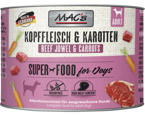 Hundefutter nass MAC´s DOG Kopffleisch und Karotten 200 g getreidefrei