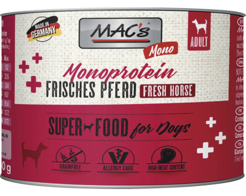 Hundefutter nass MAC´s DOG Mono Sensitive Pferd Pur 200 g getreidefrei, Monoprotein