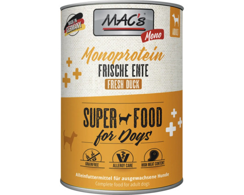 Hundefutter nass MAC´s DOG Mono Sensitive Ente 400 g getreidefrei, Monoprotein