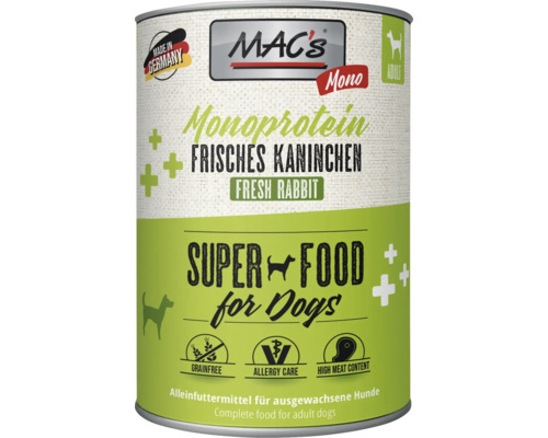 Hundefutter nass MAC´s DOG Mono Sensitive Kaninchen 400 g getreidefrei, Monoprotein