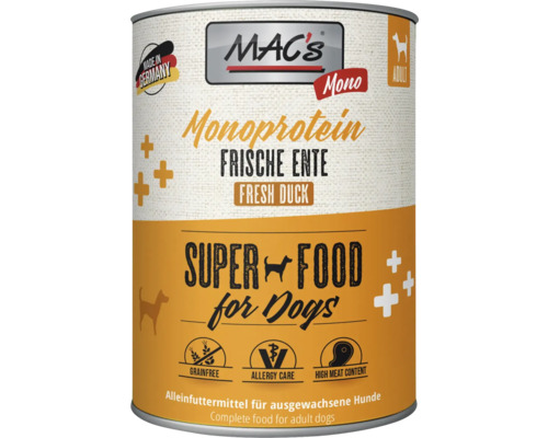 Hundefutter nass MAC´s DOG Mono Sensitiv Ente 800 g getreidefrei, Monoprotein