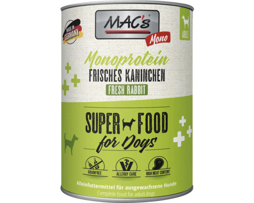 Hundefutter nass MAC´s DOG Mono Sensitiv Kaninchen 800 g getreidefrei, Monoprotein