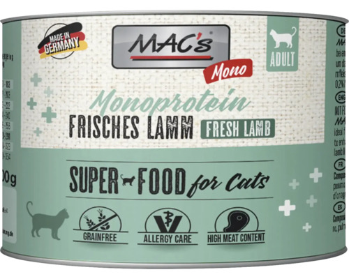 Katzenfutter nass MAC´s CAT Mono Sensitive Lamm mit Karotte 200 g getreidefrei, Monoprotein