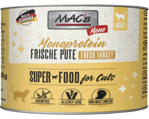 Katzenfutter nass MAC´s CAT Mono Sensitive Pute mit Karotte 200 g getreidefrei, Monoprotein