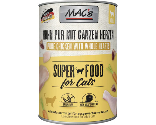 Katzenfutter nass MAC´s CAT Huhn PUR mit ganzen Geflügelherzen 400 g getreidefrei