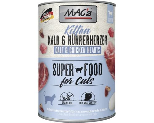 Katzenfutter nass MAC´s CAT Kitten Kalb und Hühnerherzen 400 g getreidefrei