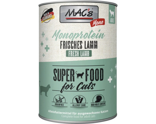 Katzenfutter nass MAC´s CAT Mono Sensitive Lamm mit Karotte 400 g getreidefrei, Monoprotein