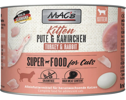 Katzenfutter nass MAC´s CAT Kitten Pute und Kaninchen 200 g getreidefrei