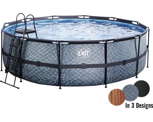 Aufstellpool Framepool-Set EXIT StonePool rund Ø 488x122 cm inkl. Sandfilteranlage & Leiter Steinoptik