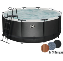 Rundes Aufstellbecken mit Leiter und drei verschiedenen Designs.