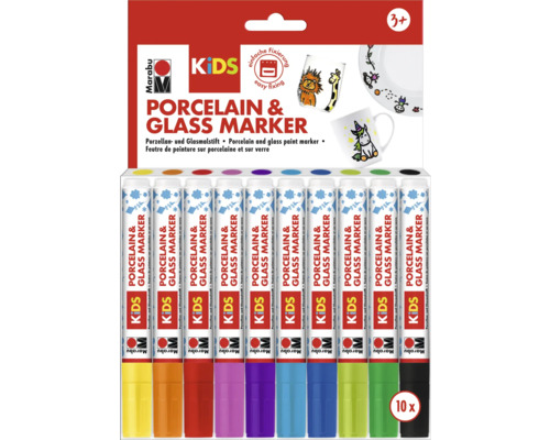 Marabu KiDS Porcelain & Glas Marker Mega Fun 10x 1-3 mm Marabu Kids Porzellan- und Glasmalstifte, 10 Stück