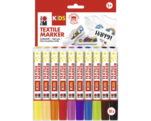 Marabu Kids Textilmarker Set mit zehn Stiften zum Bemalen von Textilien
