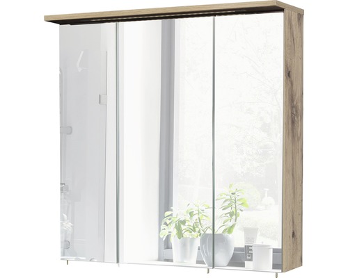 Spiegelschrank Möbelpartner Profil16 70 x 16 x 72 cm eiche natur 3-türig LED Spiegelschrank mit drei Türen und Ablagefläche