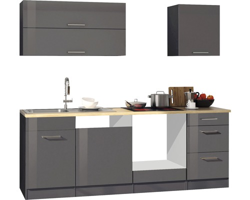 Held Möbel Küchenzeile Mailand 220 cm grau hochglanz zerlegt Variante reversibel