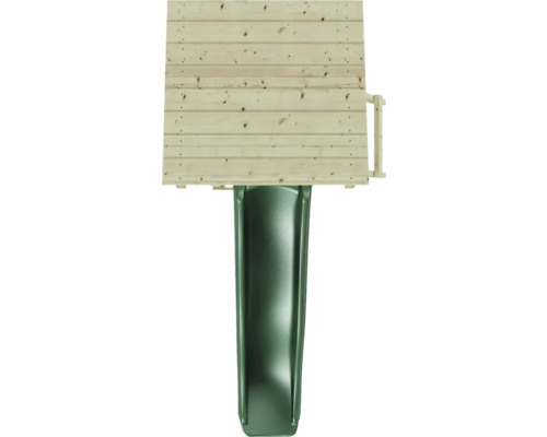 Aufnahme einer Kinderrutsche mit Holzplattform.