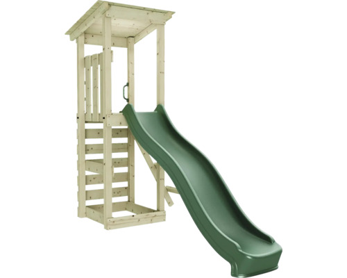 Holzspielturm mit Rutsche für den Garten