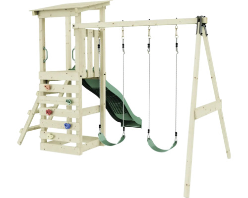 Spielturm mit Schaukel, Kletterwand und Rutsche für den Garten