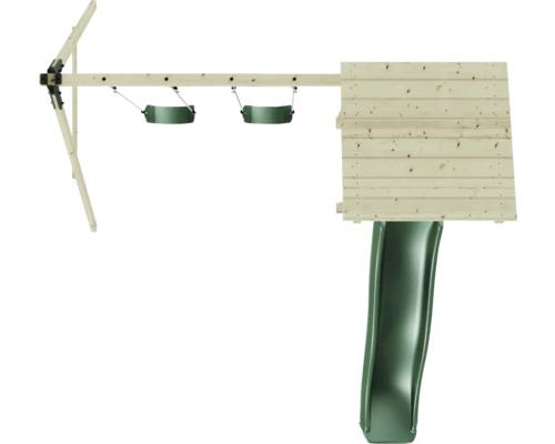 Spielturm mit Schaukel und Rutsche aus Holz